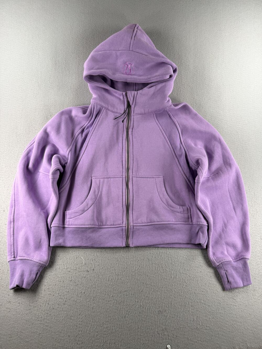 Lululemon Scuba Hoodie Women's 6 Purple Full Zip Fleece Thumbholes Logo